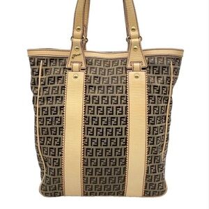 Fendi Zucchino FF Logo Canvas Tote with Cream Trim with dust bag
